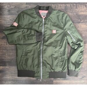 STHEART Olive Green‎ Bomber Jacket Embroidered Back Detail  XS Streetwear Art